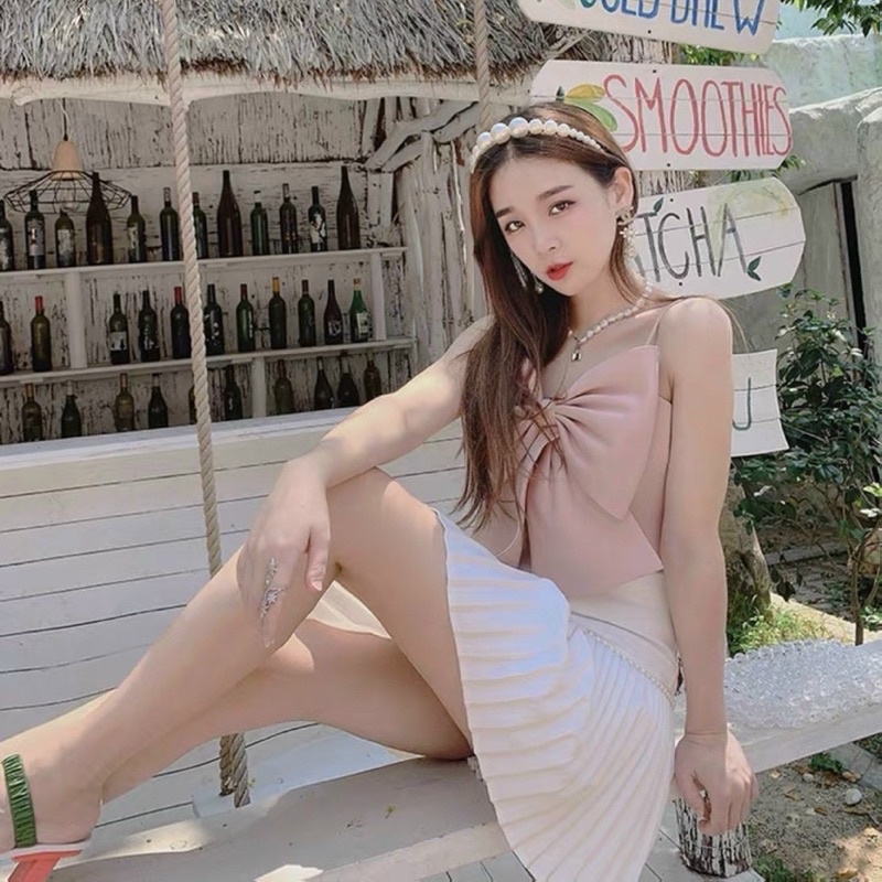 Áo 2 Dây Nơ To chất kate siêu đẹp hàng y hình