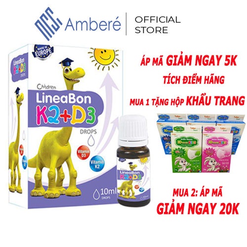 Lineabon k2 d3 giúp tăng cường hấp thu canxi phát triển chiều cao cho bé 10ml