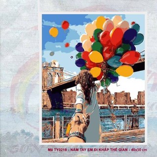 Khung dày 2.5cm Tranh sơn dầu số hóa TY0218 size 40x50 đã căng khung và đầy đủ phụ kiện