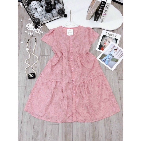 Váy đầm bầu mùa hè Mitamum cộc tay công sở ren pha lông mịn babydoll thiết kế cao cấp