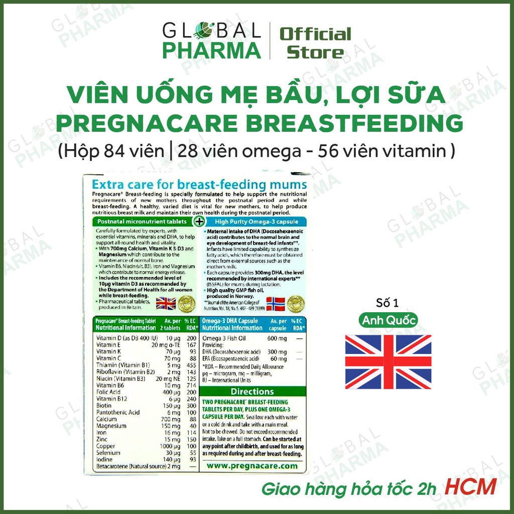 [CHÍNH HÃNG UK] PREGNACARE Breastfeeding Bổ Sung Vitamin, Canxi Cho Sữa Mẹ (H/84v)