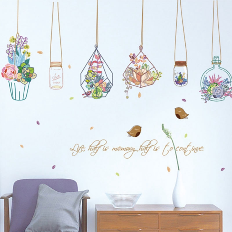 Miếng dán trang trí tường họa tiết chậu hoa xinh xắn