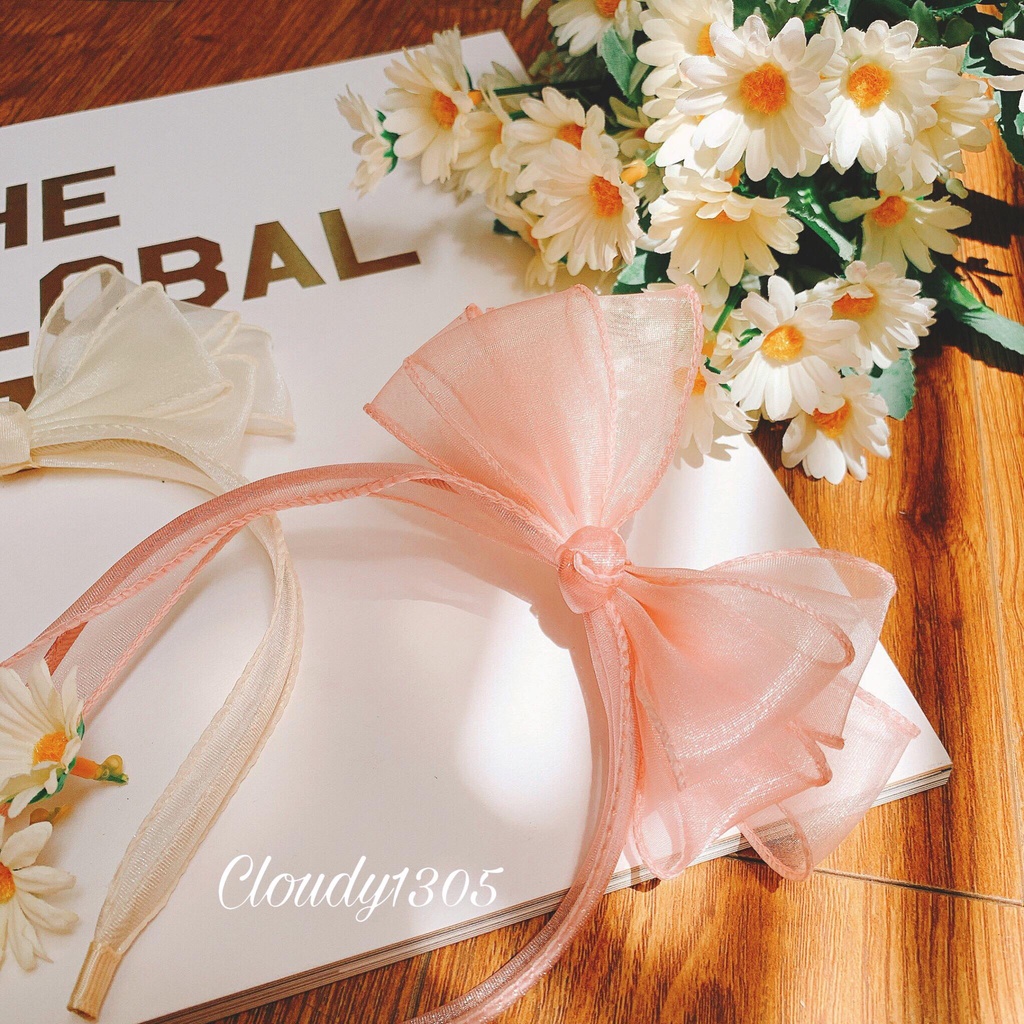 Cài Tóc Bờm Tóc Nơ Voan Đứng Màu Dịu Dàng Cho Bé Gái