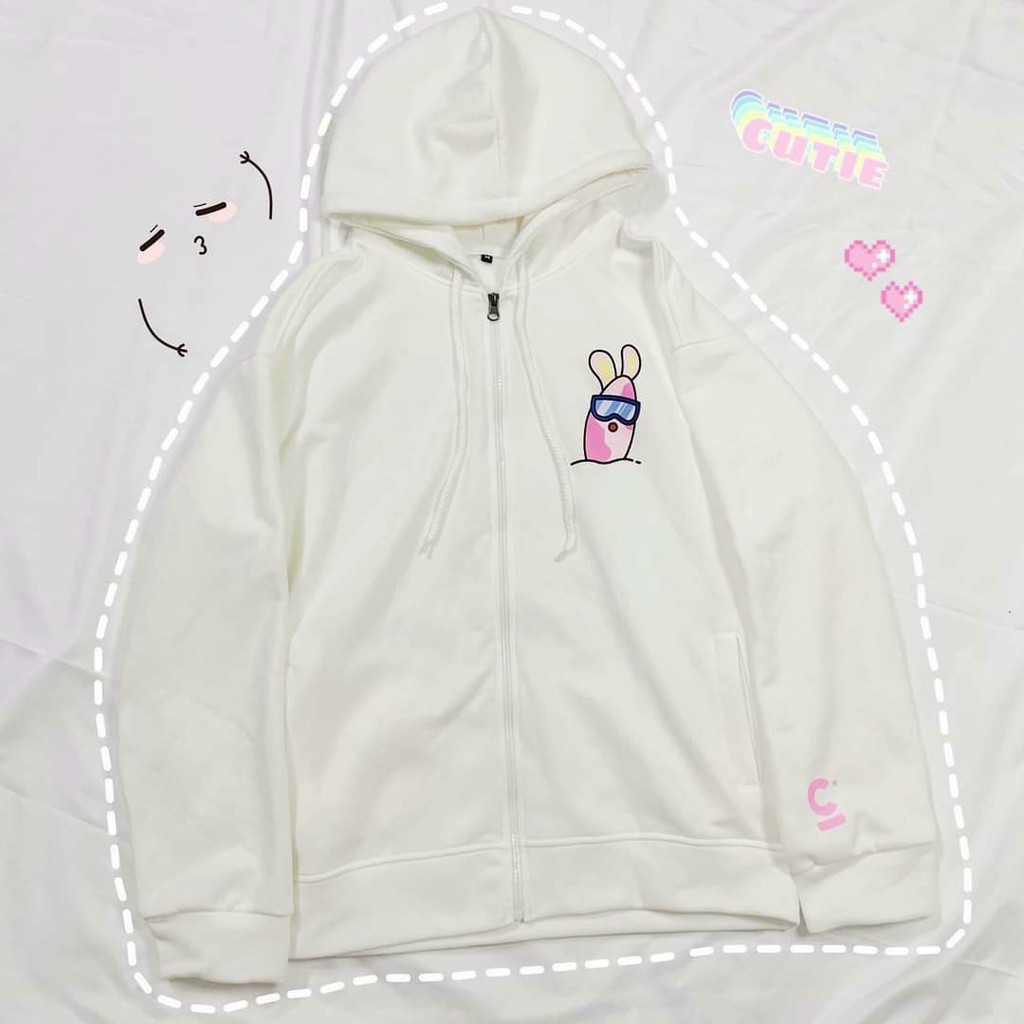 -HÀNG NHẬP KHẨU 👫𝗟𝗼𝗮̣𝗶 𝗱𝗮̀𝘆🌿 áO Khoác Nỉ Hoodie dây kéo in Thỏ đeo kính Nam Nữ Hooide Mới Liên hệ mua hàng 084.