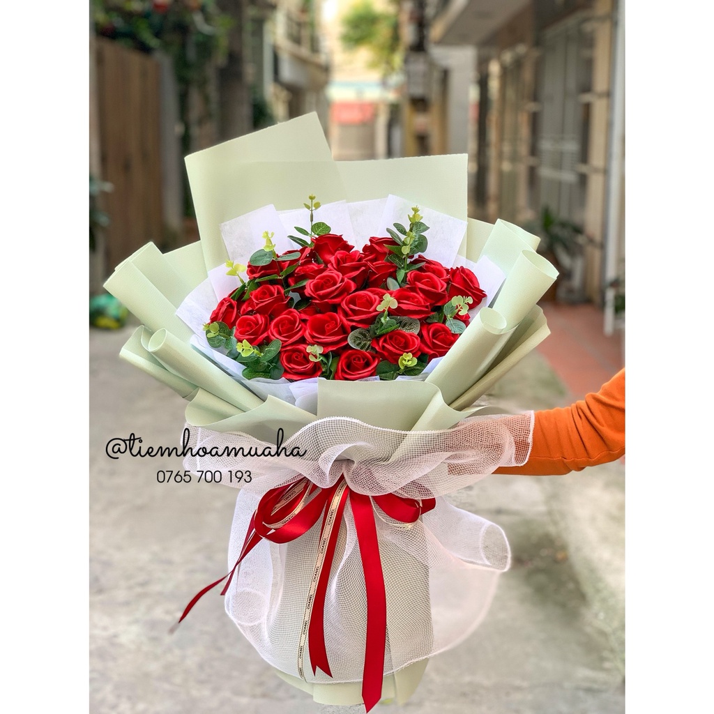 [Quà tặng - now ship] Bó hoa sáp cao cấp 50 bông phối giấy cao cấp quà tặng sinh nhật, valentine khai trương siêu sang