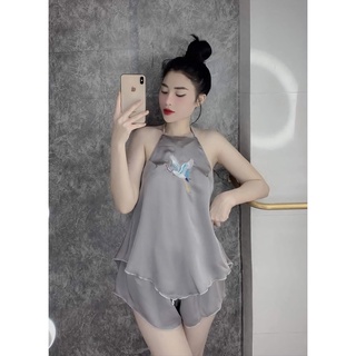 🍀🍀 Siêu Phẩm🍀🍀 sét đồ ngủ yếm hạt lụa satin sexy mặc nhà