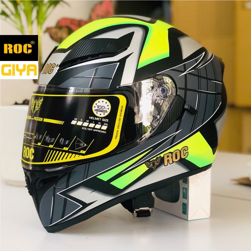 Nón Bảo Hiểm Fullface 2 Kính ROC - R05 Tem V5 Xanh (BH 12 Tháng)