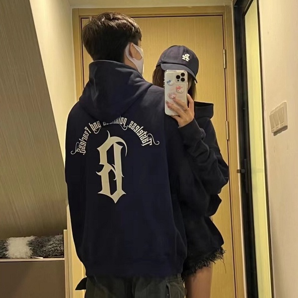Áo hoodie cặp nam nữ in chữ B áo hood nữ form rộng phong cách Hàn Quố cáo chui đầu Unisex sành điệu áo hooded chui đầu cặp đôi