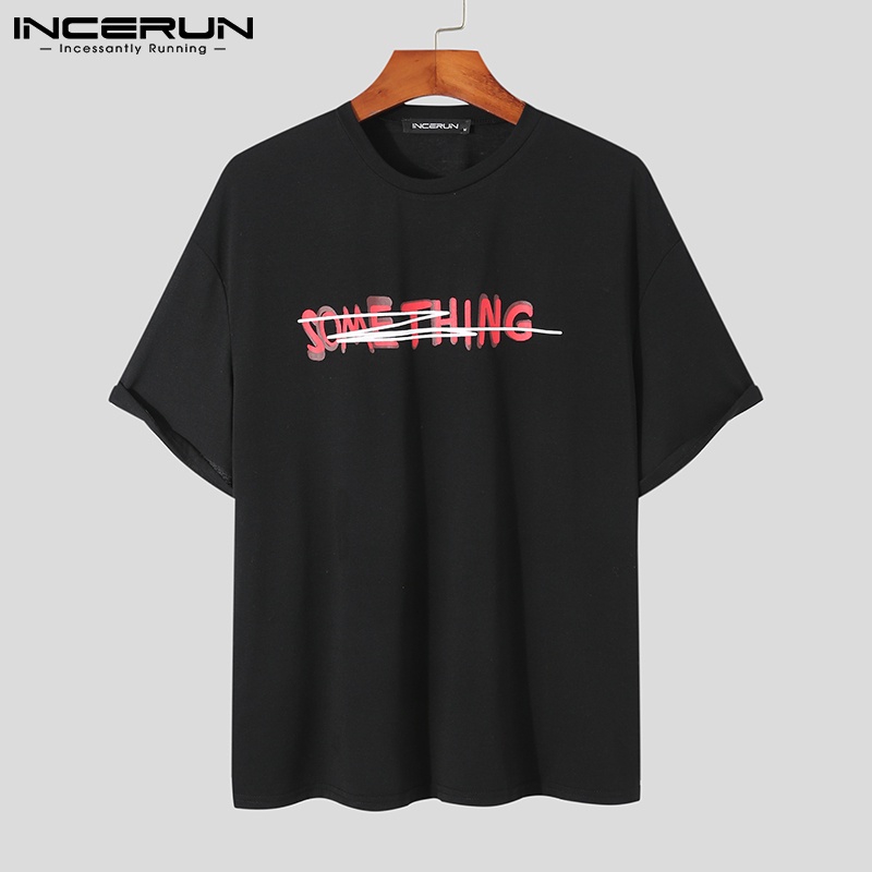 Áo thun INCERUN cổ tròn tay ngắn in họa tiết 3 màu sắc đơn giản cho nam