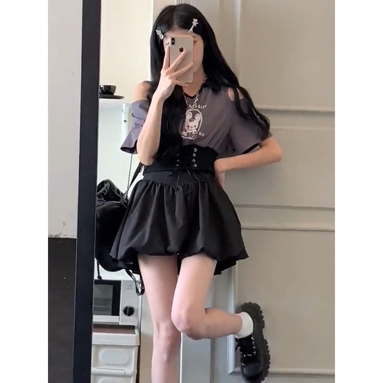 Mới Set Áo Lửng Ngắn Tay Trễ Vai + Chân Váy Xòe Thời Trang Dành Cho Nữ