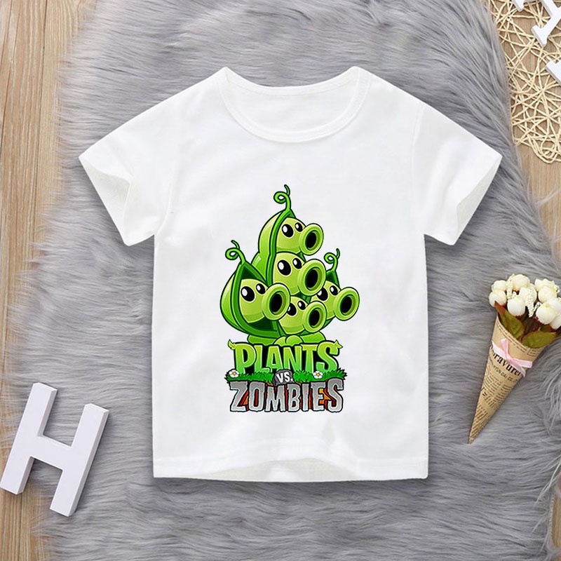Áo Thun cotton In Hình game Plants vs zombies Thời Trang Mùa Hè Dành Cho Trẻ 4-14 Tuổi
