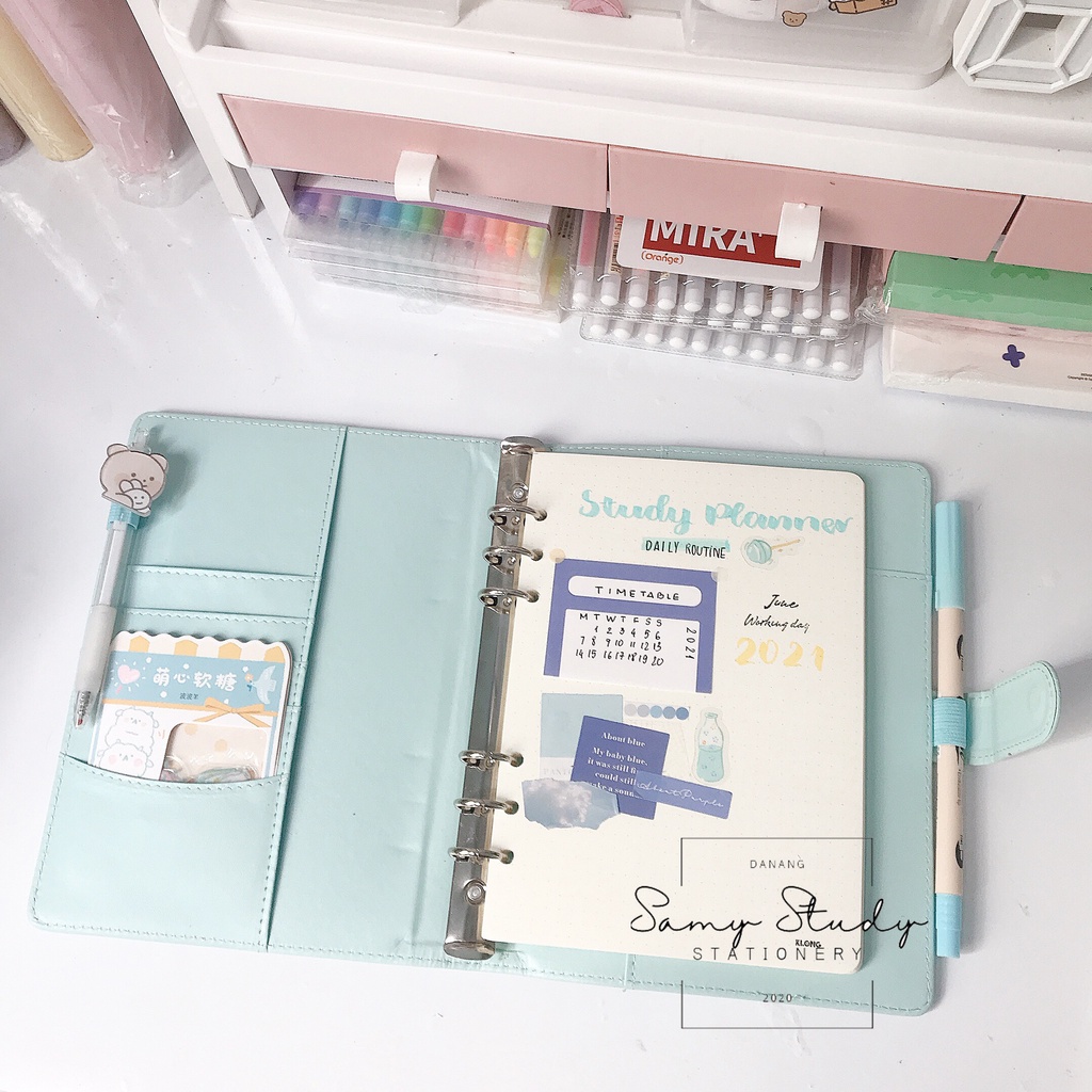 BÌA SỔ DA SỔ CÒNG SIZE A5 6 CÒNG MÀU PASTEL LÀM PLANNER KHOÁ NAM CHÂM BULLET JOURNAL TAKE NOTE SIÊU ĐỈNH