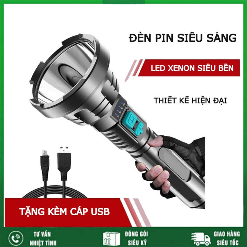 Đèn pin siêu sáng cầm tay cáp sạc micro USB chiếu xa 500m