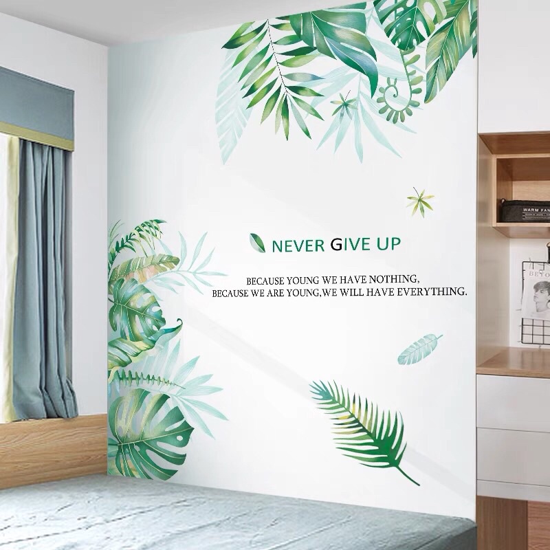 Tranh dán tường, Decal dán tường tán lá xanh cỡ to.