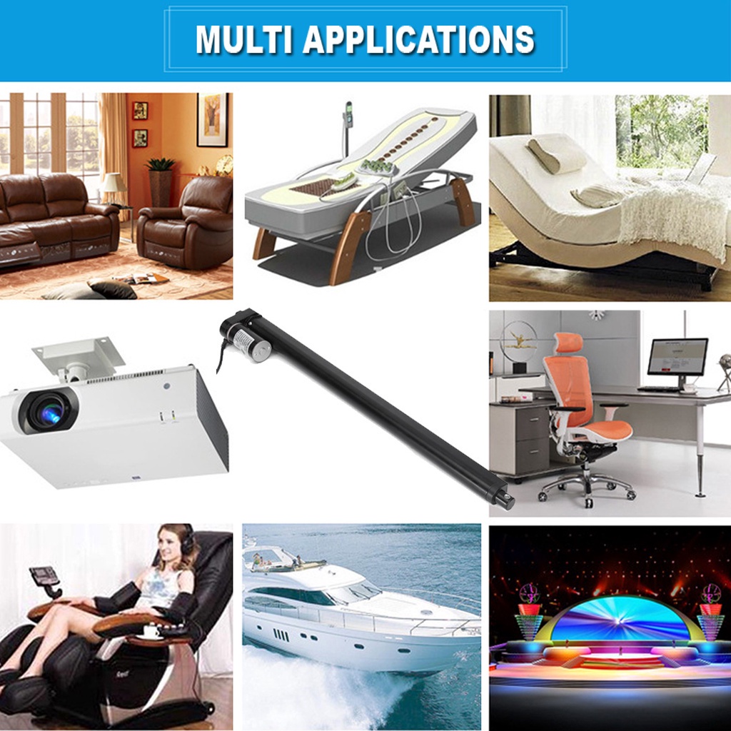 900n / 225lbs bộ truyền động tuyến tính màu đen động cơ tuyến tính điện di chuyển khoảng cách hành trình 50mm 100mm 150mm 200mm 300mm 400mm 12v dc