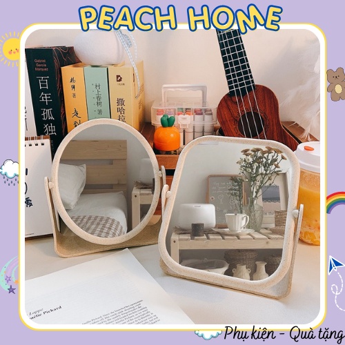 Gương Lúa Mạch 2 Mặt Xoay 360 Độ Để Bàn Phong Cách Vintage Gương Trang Điểm Make Up Phong Cách Hàn Quốc