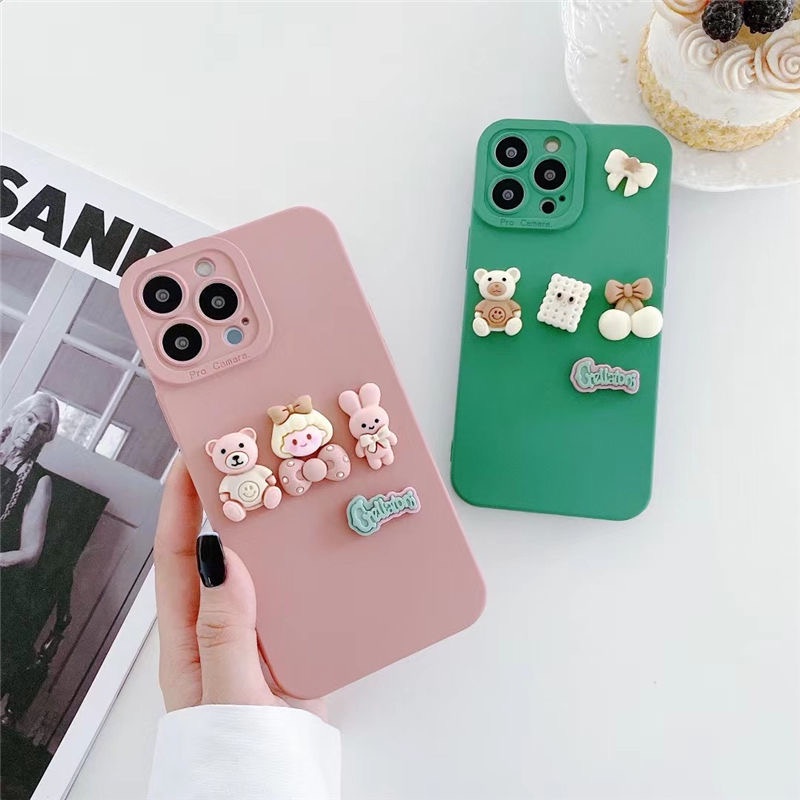 Ốp lưng điện thoại cạnh vuông gắn charm gấu  iphone  7plus x xsmax 11 11promax 12 12pro 12promax 13 13pro 13promax DT13