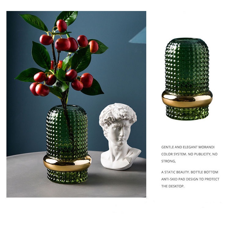 Bình thủy tinh Cắm hoa Bắc Âu Retro Màu xanh lá cây trang trí cắm hoa time decor