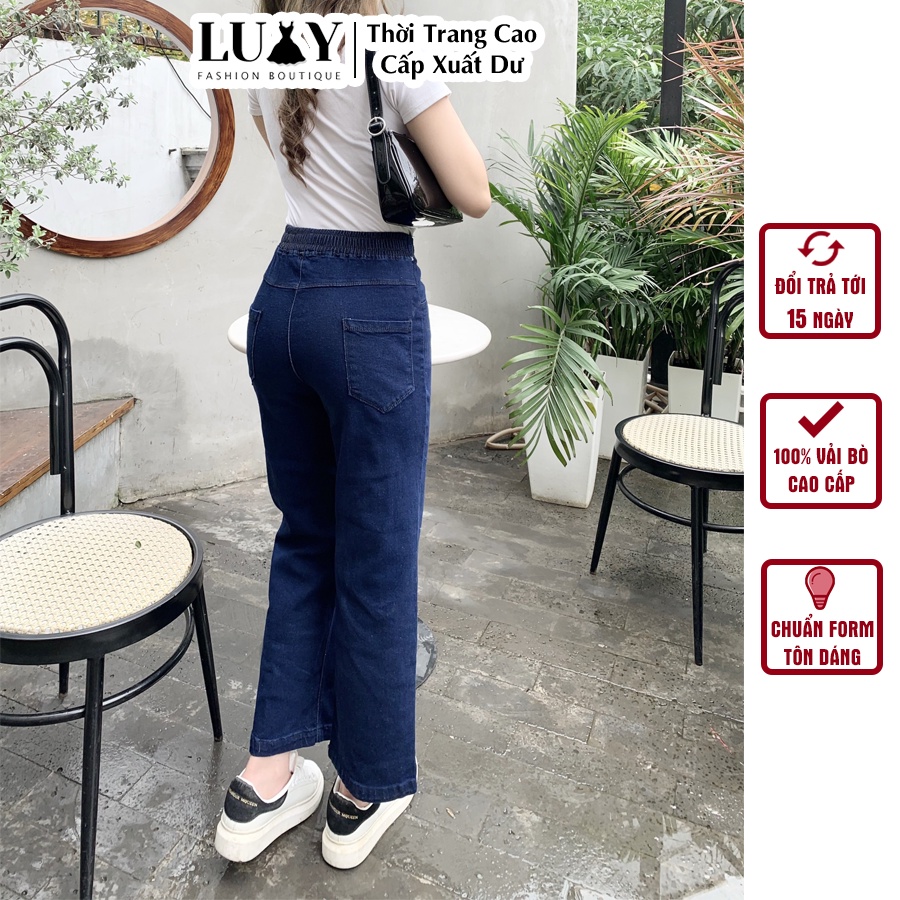 Quần bò nữ cao cấp ống rộng cạp chun co giãn 4 chiều V195 Luxy đủ size từ 40kg-75kg