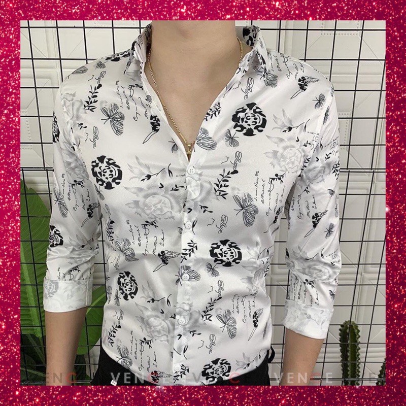 áo sơ mi nam nữ hoạ tiết căp đoi tay dài vải lụa 3d in họa tiết trắng vải lụa 3d form body