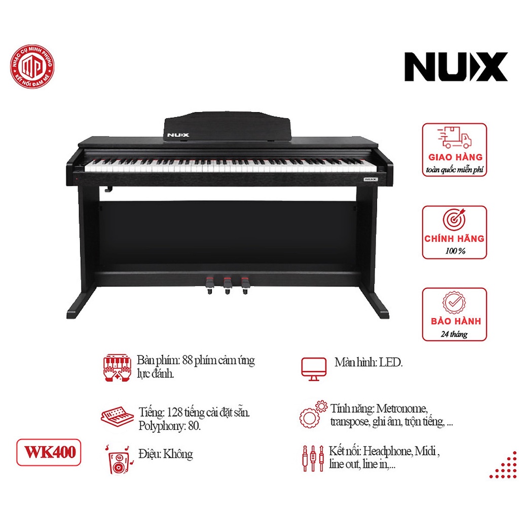 Đàn piano điện Nux WK400 - Màu đen - Hàng chính hãng