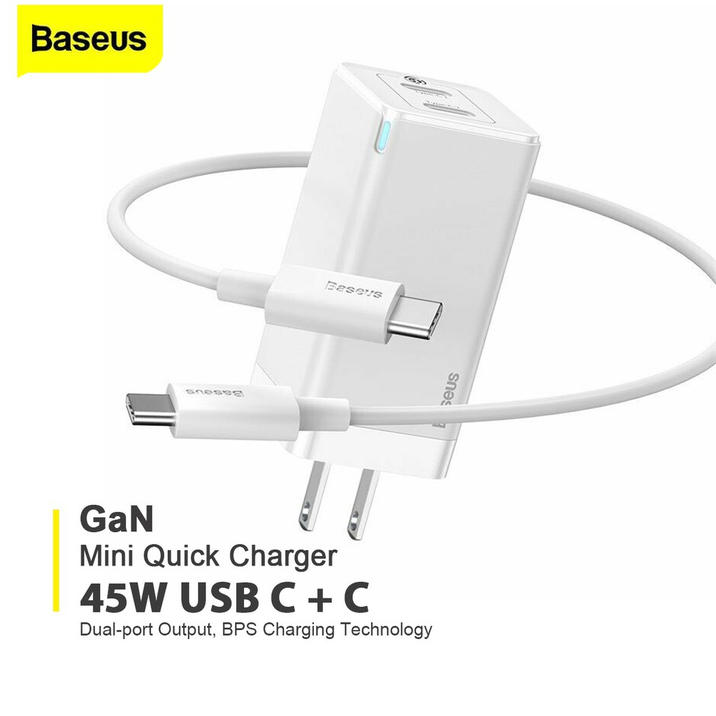 Bộ sạc nhanh  BASEUS GAN 45w kèm cáp sạc Type C to Type C  - BASEUS 45W - Sạc laptop PD quick charge 4 Baseus 45w