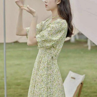 Đầm chiffon Cổ Vuông Tay Phồng In Họa Tiết Hoa Tươi Mới Thời Trang Mùa Hè Cho Nữ
