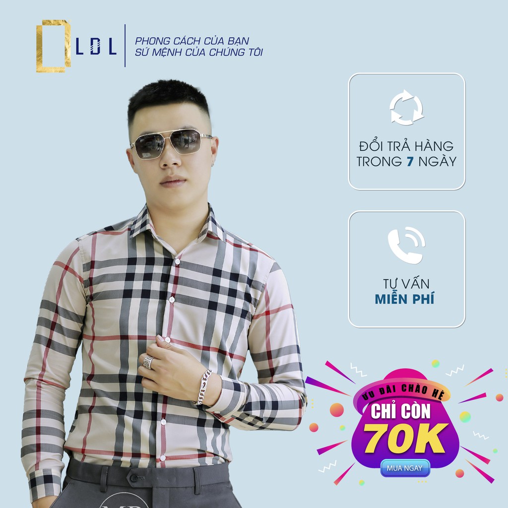 [Quà tặng 1 đôi tất] Áo sơ mi nam LDL-SM31, sơ mi nam kẻ sọc vàng dài tay chất liệu dày dặn | BigBuy360 - bigbuy360.vn