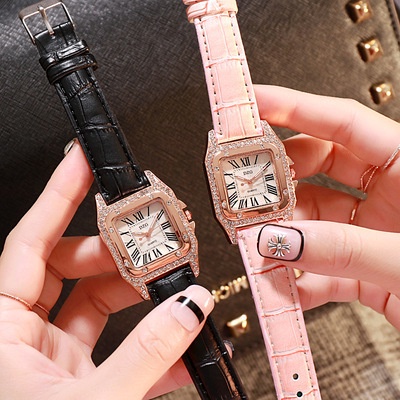 Đồng Hồ Đeo Tay Mặt Vuông Đính Kim Cương Phong Cách Vintage
