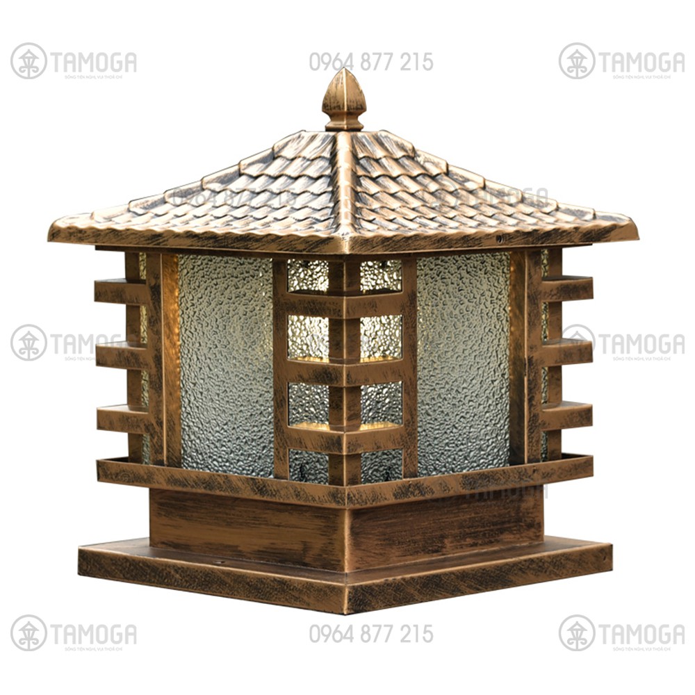 Đèn trụ cổng mái chùa TAMOGA Cỡ vuông 300mm hợp kim sơn tĩnh điện chống gỉ TC 7006