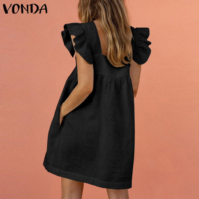 Đầm Sát Nách Cổ Vuông VONDA Phối Bèo Thiết Kế Màu Trơn Thanh Lịch | BigBuy360 - bigbuy360.vn