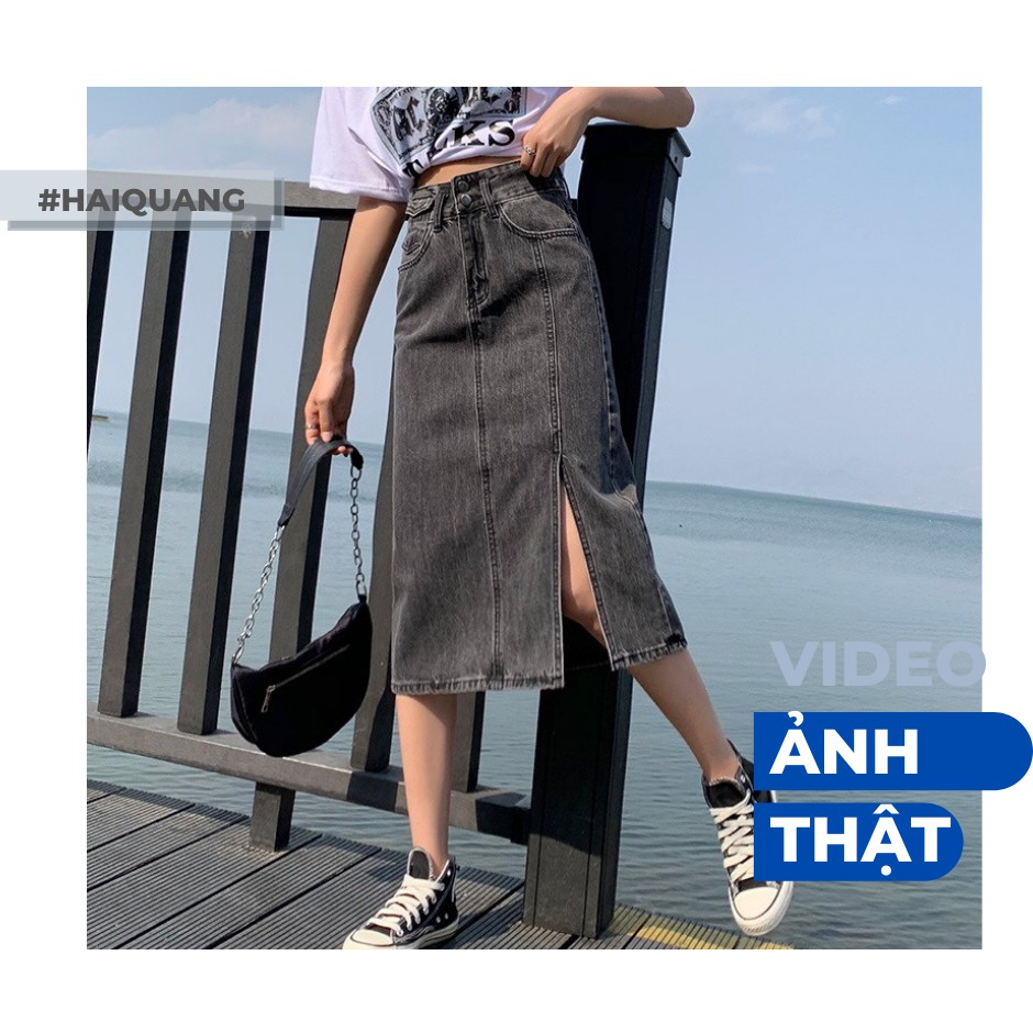 Chân Váy dài haiquang Lưng Cao Xẻ Tà Chân váy bò dài xẻ nắp túi Quyến Rũ Cho Nữ Mã 301-302 | BigBuy360 - bigbuy360.vn
