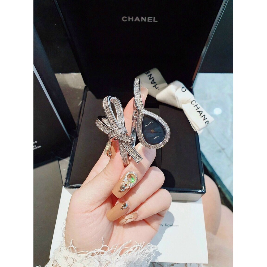 Đồng hồ đeo tay nữ, đồng hồ trang sức nữ AUTHENTIC Ruban họa tiết nơ đính full kim cương nhân tạo siêu cao cấp, cực sang