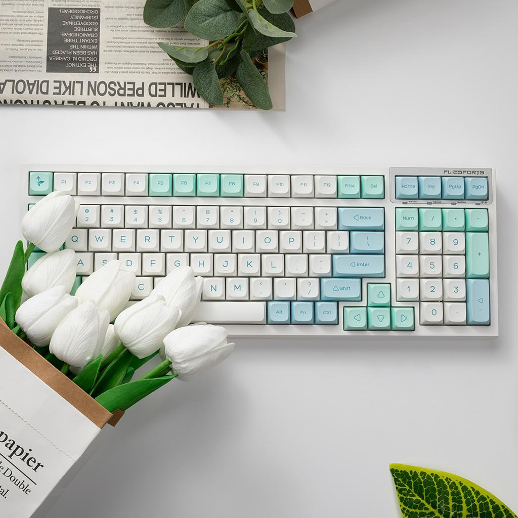 Bộ Keycap Crystal Ice Mint PBT Profile XDA cho bàn phím cơ - 132 nút - Có nút hỗ trợ layout MacOs