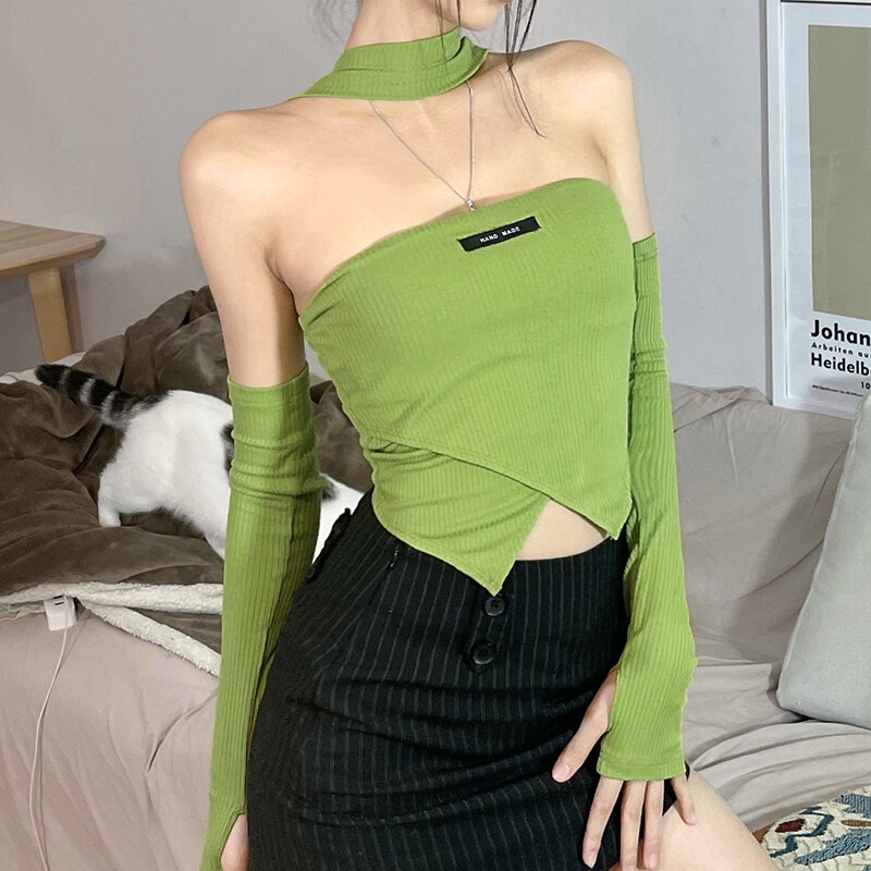 Kliou Áo Croptop Dệt Kim Hở Lưng Dáng Ôm Thời Trang Mùa Xuân 2023 Cho Nữ