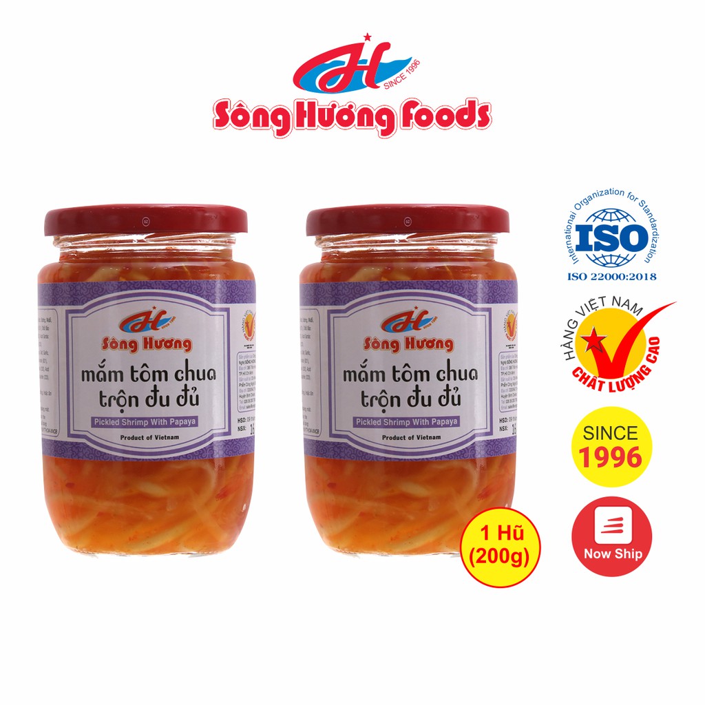 2 Hũ Mắm Tôm Chua Trộn Đu Đủ Sông Hương Foods Hũ 220g - Ăn kèm cơm , bún , phở , mì tôm , bánh chưng , thịt nướng