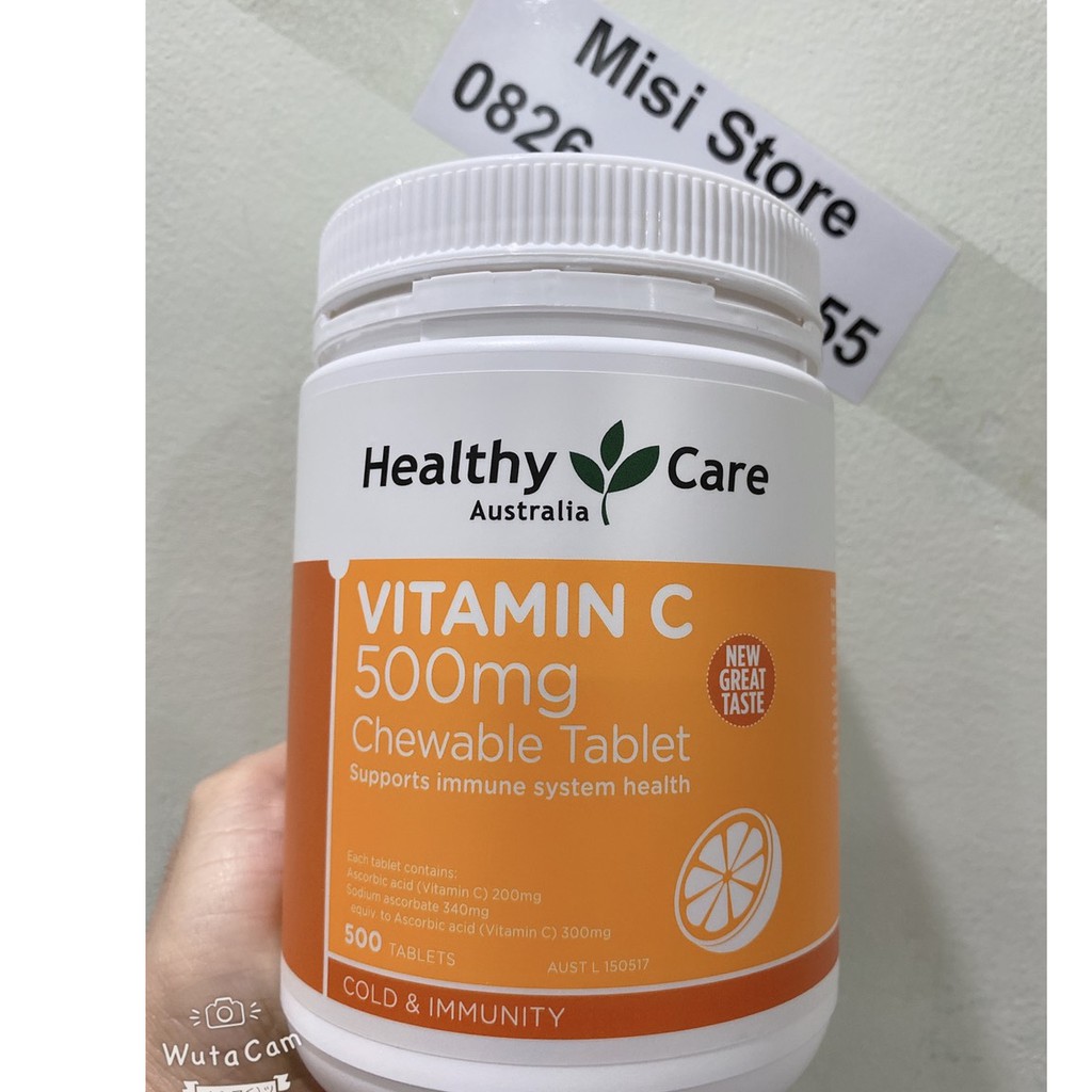 Viên nhai Vitamin C 500mg Healthy Care, hộp 500 viên Úc