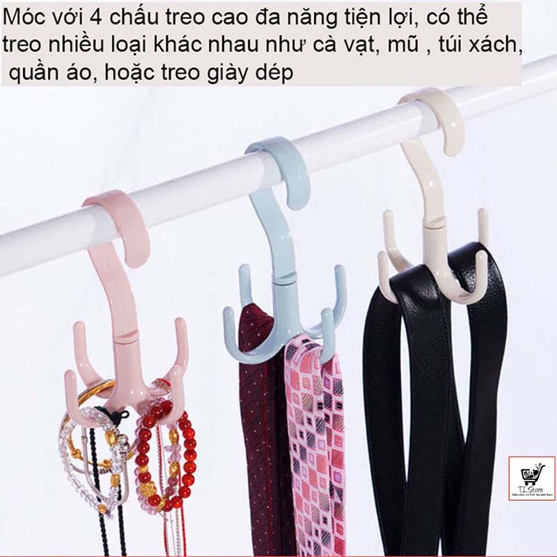 Móc treo đồ 4 chấu xoay 360 độ, bằng nhựa, phơi giày, treo vật dụng tiện lợi - MÓC XOAY 360 ĐỘ