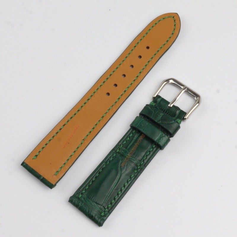 . Dây đồng hồ da Cá Sấu thật da bụng khâu tay màu xanh  20/18mm tặng kèm khóa, tool tháo, chốt, dây da đồng hồ