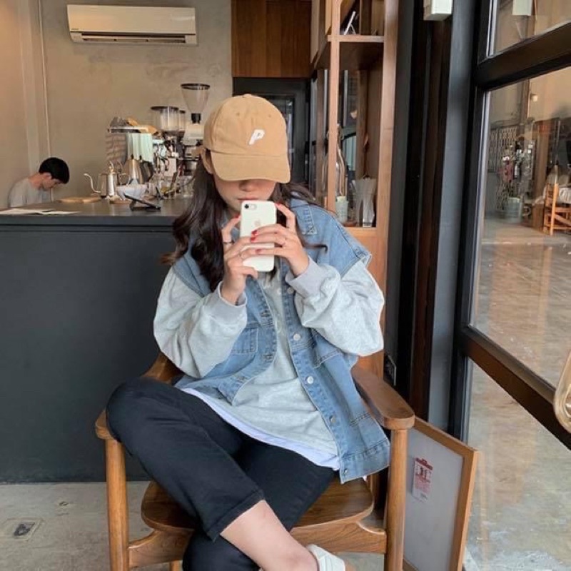 Áo khoác jean denim tay ngắn sát nách oversize - Order taobao quảng châu