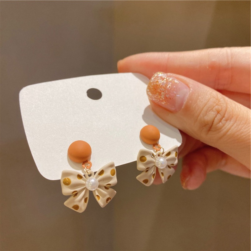 Bông Tai Hình Nơ Họa Tiết Chấm Bi Dễ Thương Phong Cách Hàn Quốc Cho Nữ