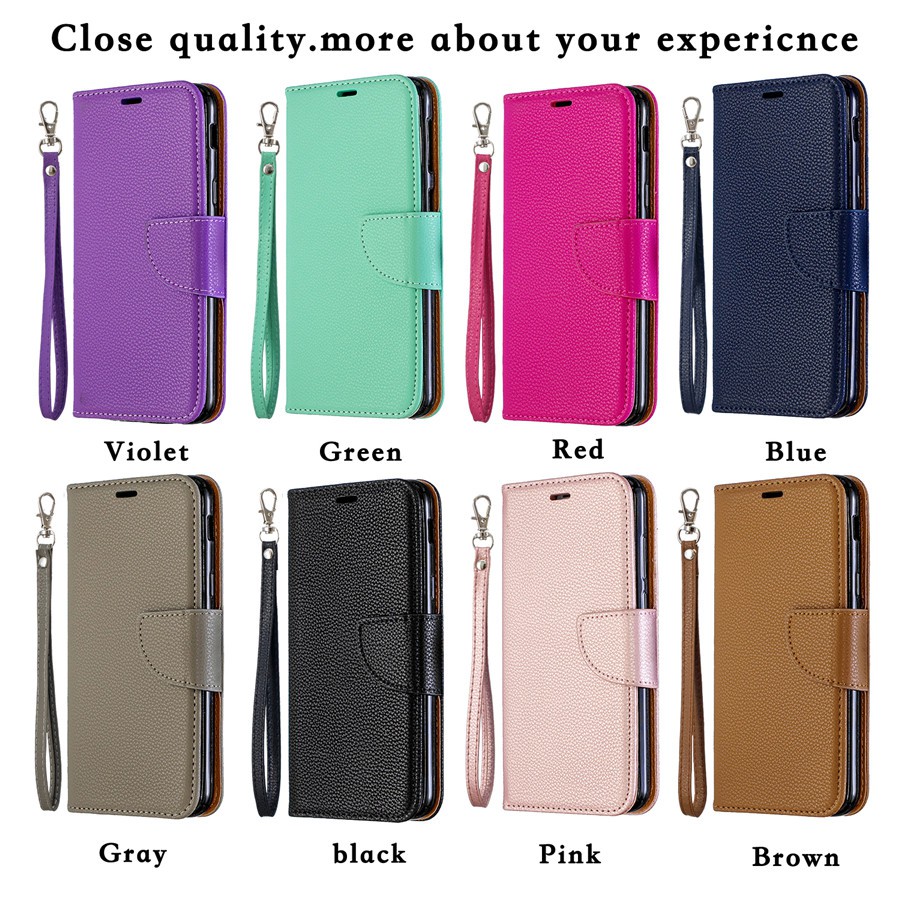 Bao da điện thoại màu trơn thanh lịch có ngăn đựng thẻ + dây đeo cho Samsung Galaxy A6/6+ 2018