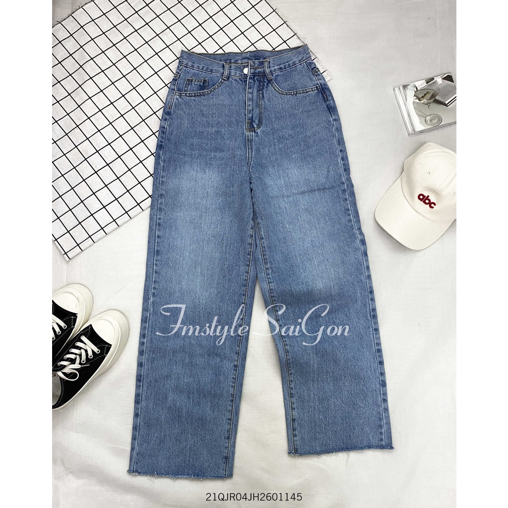 Quần jean nữ ống rộng trơn VM STYLE cạp cao suông lai thường (không co giãn) ulzzang Hàn Quốc 22QJR03AS0405 | BigBuy360 - bigbuy360.vn