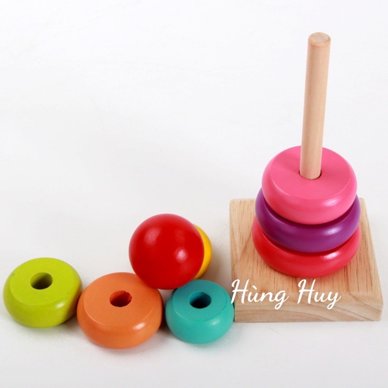 Đồ chơi gỗ- Tháp cầu vồng bằng gỗ Montessori giúp bé rèn luyện tư duy sự khéo léo thích hợp cho mọi lứa tuổi