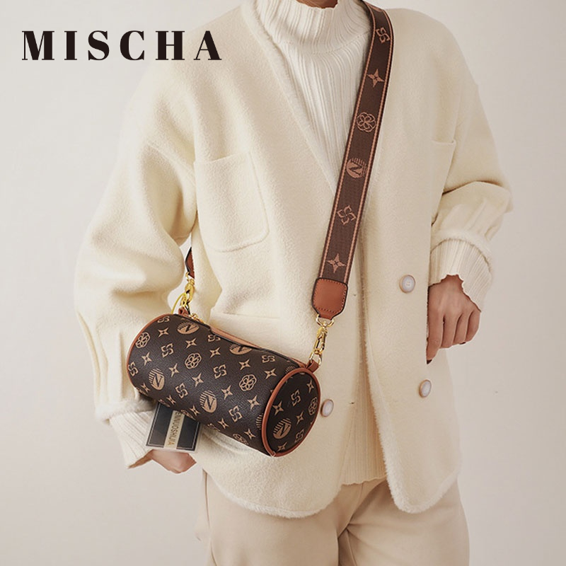 MISCHA Túi Xách Đeo Vai Hình Trụ Họa Tiết Hoa Vintage Cho Nữ