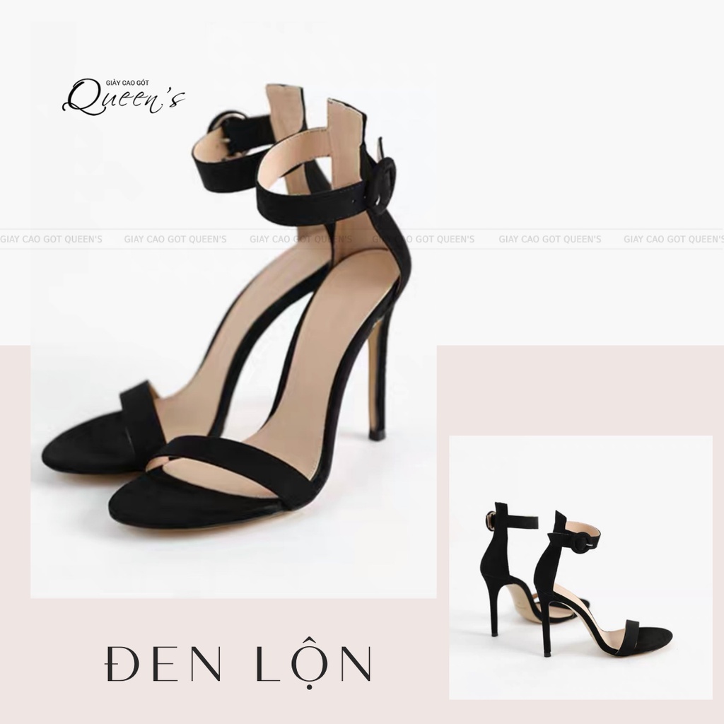 Giày Cao Gót Sandal Màu Đen Bản Lớn Lưng Cao Mang Êm Chân Bít Gót Hở Mũi Gót Nhọn Da Lộn Cao 9-11 Phân Dự Tiệc Cho Nữ