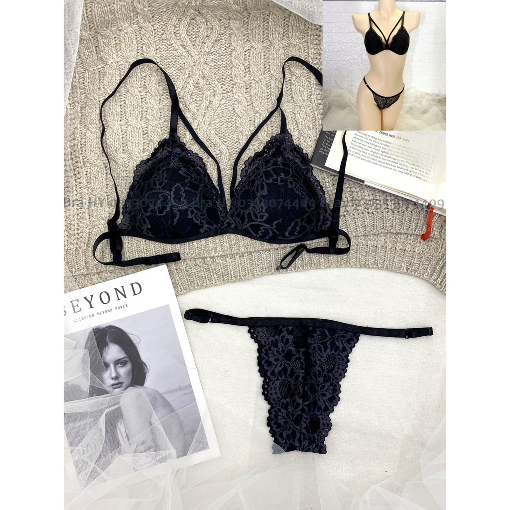 Đồ lót nữ sexy gợi cảm màu đen có dây áo ôm ngực, có mút mỏng, vải ren cao cấp thoáng mát BRAHY 064