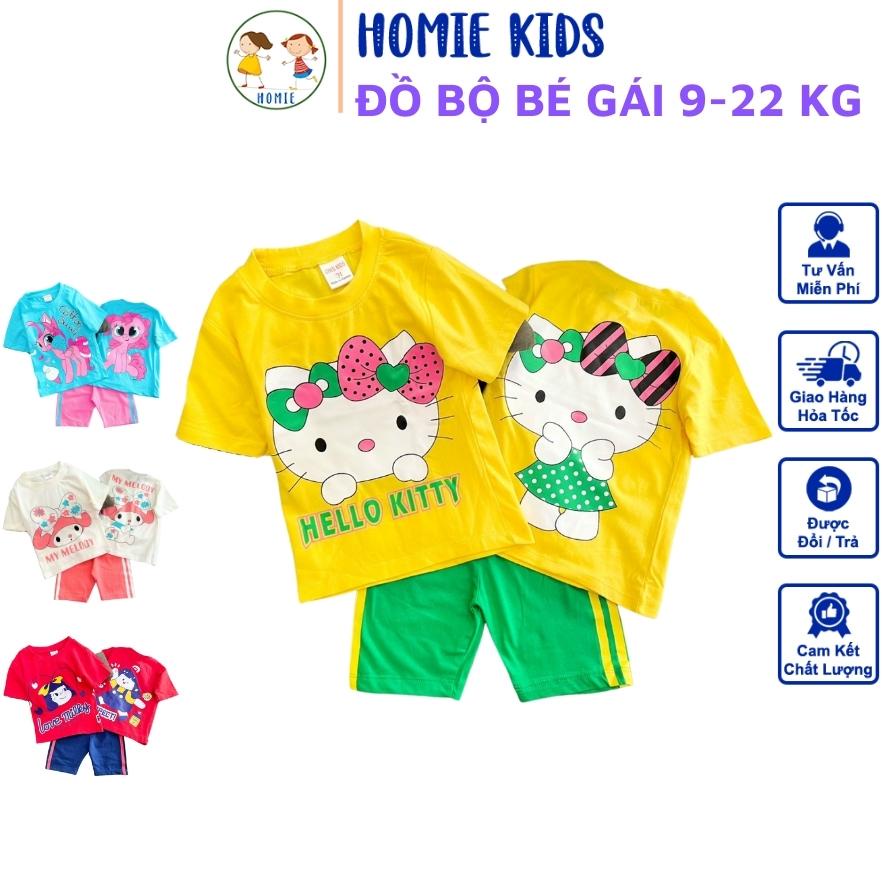 Bộ Thun Cotton Cho Bé Set Đồ Quần Áo Bé Gái Size Nhí 9-22 Kg Mềm Mịn Mát In Công Chúa Homie Kids