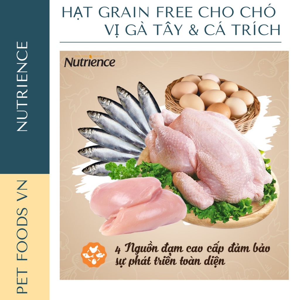 Hạt cho chó NUTRIENCE Grain Free Dog 500g vị Gà Tây &amp; Cá Trích