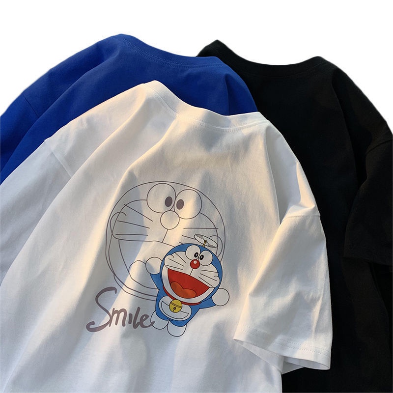 Áo Thun 100% cotton Tay Ngắn Dáng Rộng In Hình Doraemon Thời Trang Mùa Hè Cho Nam Và Nữ